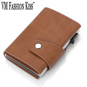 

VM FASHION KISS 2020 Crazy Horse RIFD Blocking Matte Wallet Security Aluminum Alloy Business Bank ID Cardholder Metal Wallets