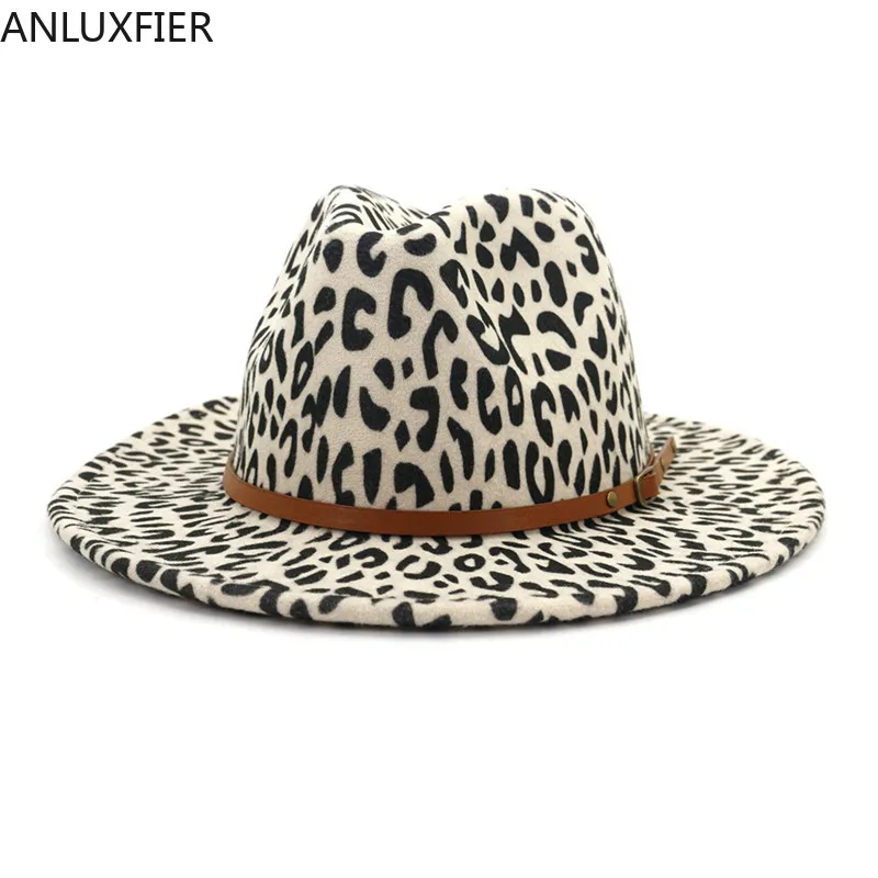 

X3019 Leopard Woolen Hat Unisex Couples' Cap Elegant Jazz Flat Caps Brim Broad-Brimmed Hat Fascinator Hat Wool Hat