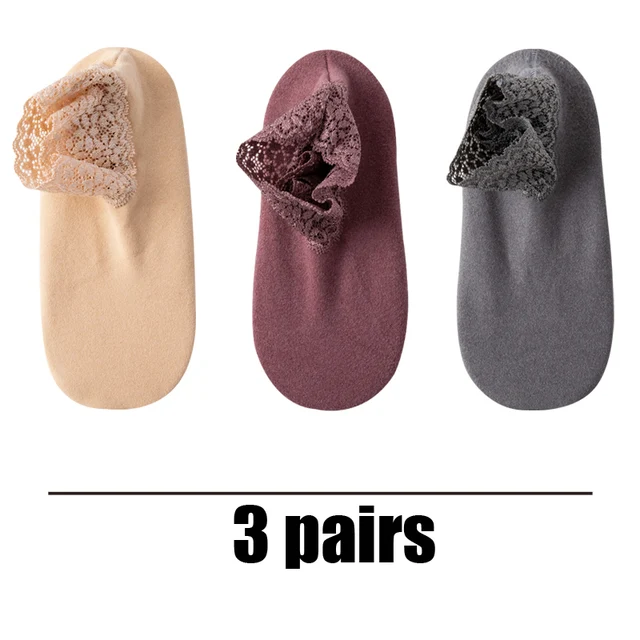 3 Pairs Women Winter Socks Warm Thicken Thermal Soft Solid Color Socks Wool Cashmere Snow Boots Velvet Lace Home Floor Sock Army Green