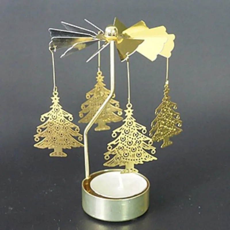 8x13cm Metal Candlestick Merry Christmas Table Decor For Home Rotating Elk Angel Christmas Ornament Navidad Xmas Craft