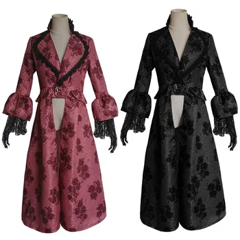 

Halloween medieval costume Black Steampunk Costume Punk Women's Jacket Gothic long coat Cosplay Medieval lady punk dress