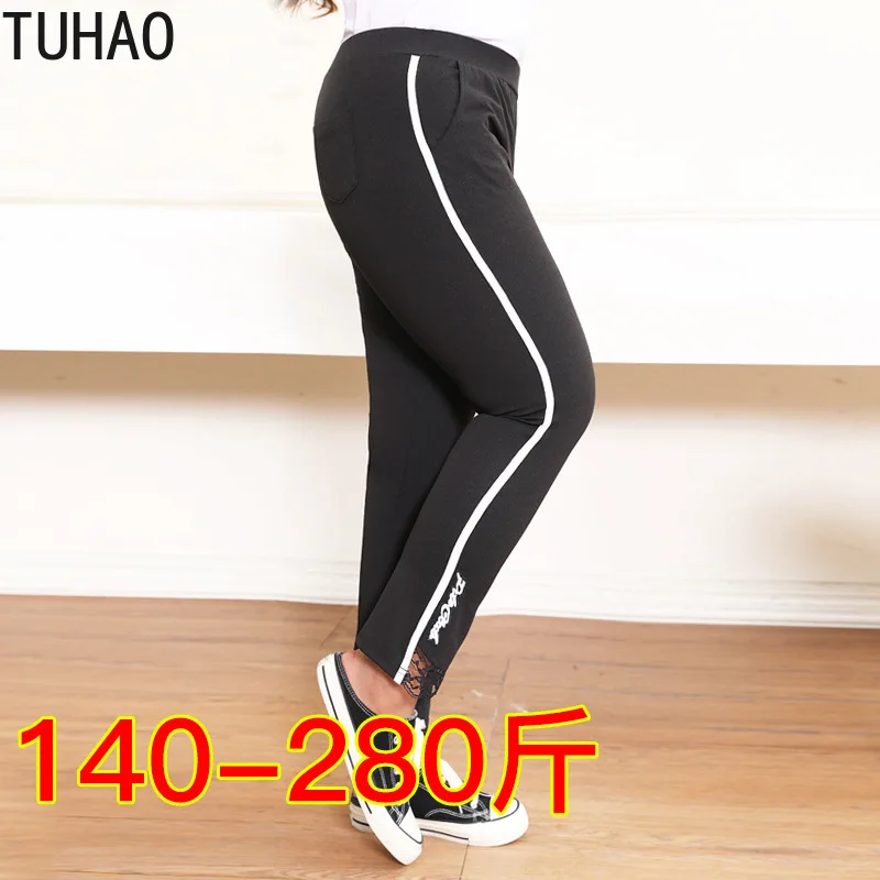 TUHAO, большие размеры, 10XL, 8XL, 6XL, женские повседневные штаны с эластичной резинкой на талии, женские осенние и зимние черные брюки для активного отдыха, кружевные штаны, WM24