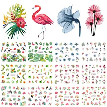 

12 Designs Water Decals Slider Summer Jungle Flamingo Parrot Flora Watermark Nail Sticker Decoration Wraps Manicure BN865-876