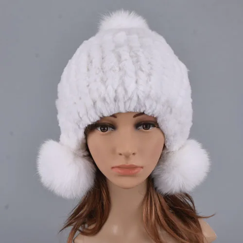 white adult Зимняя Детская меховая шапка, теплый мягкий Настоящий мех кролика, наушники для мальчиков и девочек, меховая шапка-бомбер для мамы и ребенка - Цвет: white adult