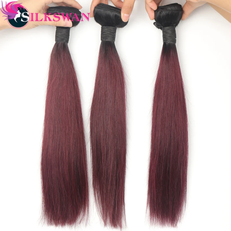 

Silkswan Ombre Brazilian Straight Hair 1b/99j Ombre Hair Bundles Weaves 3 Bundles Deals 99J Red Real Remy Human Hair Extensions