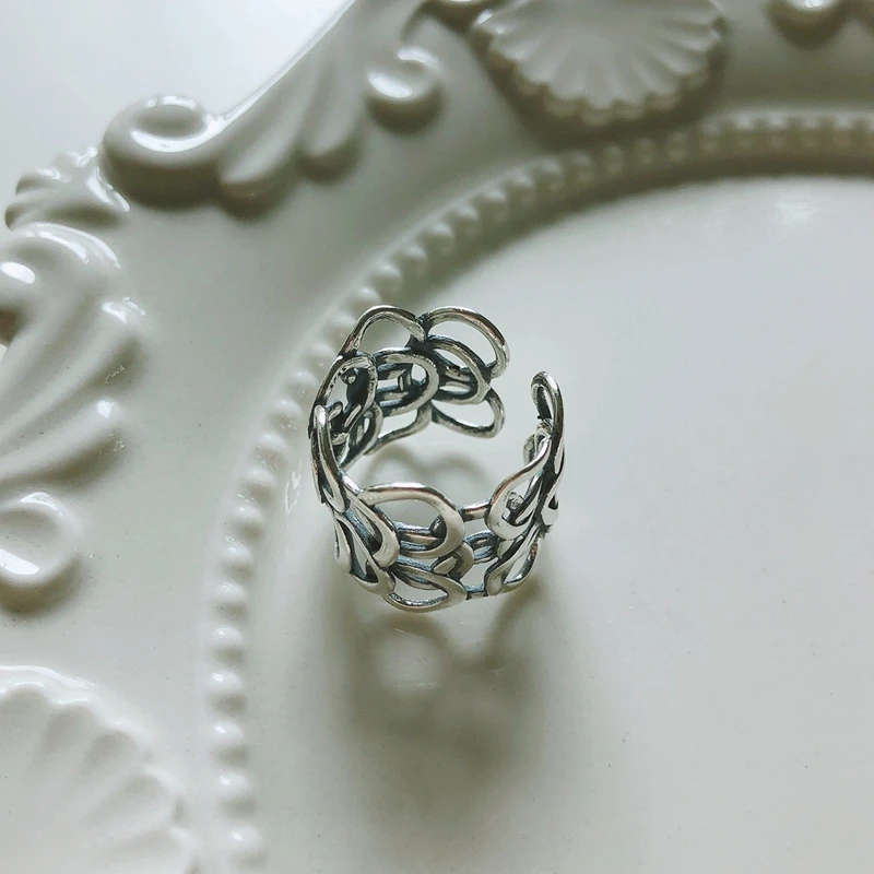 LouLeur Настоящее Ретро кольцо из серебра 925 пробы, винтажное круглое широкое кольцо для женщин, повседневные офисные вечерние кольца, модное серебряное ювелирное изделие