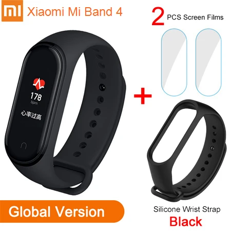 Xiaomi mi Band 4 глобальная версия фитнес-трекер умный Браслет цветной экран частота сердечных сокращений 135 мАч 5 АТМ плавание mi ng водонепроницаемый - Цвет: Mi4 GB Add StrapFilm