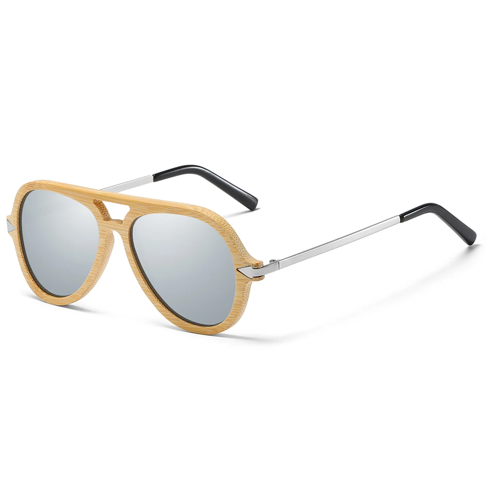 Бренд GM, винтажные бамбуковые и деревянные солнцезащитные очки, мужские и женские, фирменный дизайн, Бамбуковая оправа с металлическими солнцезащитными очками - Цвет линз: Silver