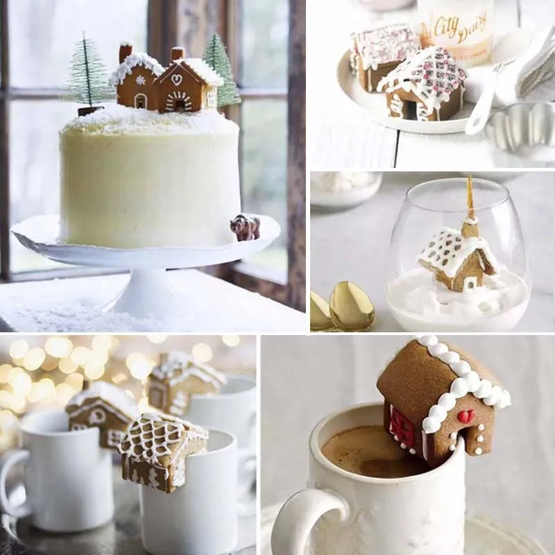 Gingerbread House Biscuit Cutter Set Stainless Steel Cake Cookie Mould Christmas Decoration Kitchen Featival Party Baking Tools