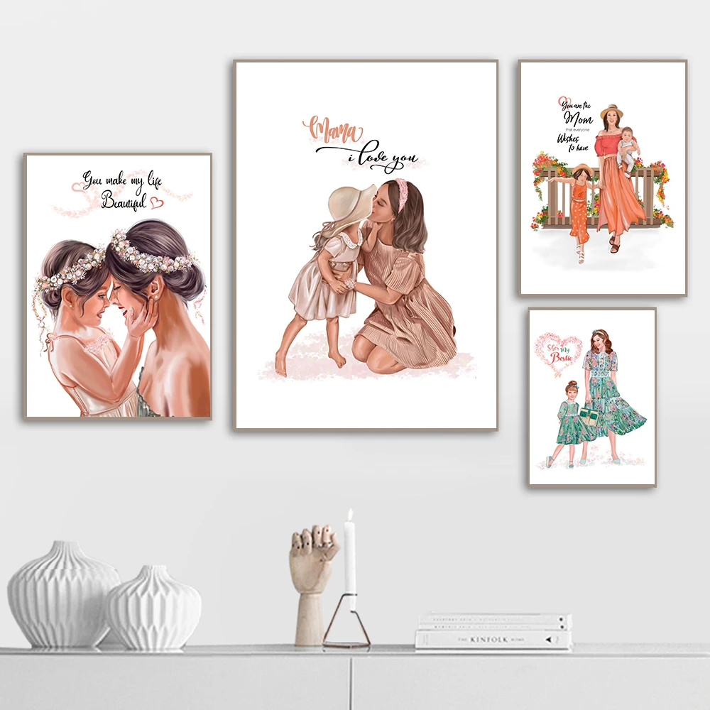 Moeder Dochter Posters En Prints Mode Schilderen Op Canvas Voor Woonkamer Liefde U Moeder Dagen Home Decor Canvas schilderen|Schilderij Schoonschrift| - AliExpress