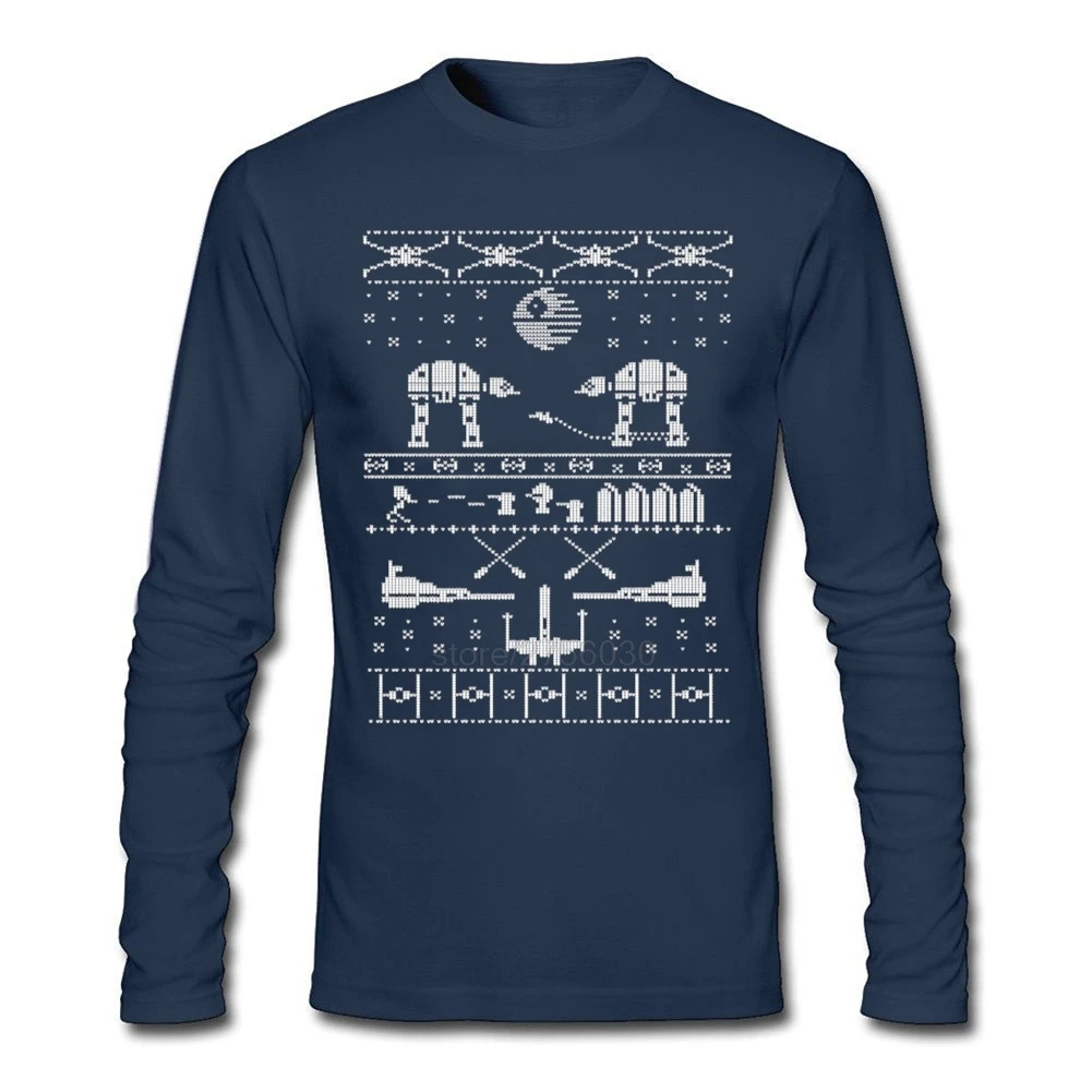 Navy Звездные войны X-Mas свитер Satire футболки для мужчин Мода хлопок футболка мужская одежда топ с принтом Футболка с длинным рукавом для взрослых - Цвет: Navy