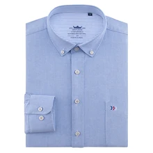 Мужская классическая рубашка с длинным рукавом Оксфорд однотонный тканый нашивка для рубашки карман с аппликацией логотипа на груди Повседневные рубашки на пуговицах