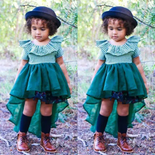 2018 New Green Plaid Tutu Dress Kids Baby Girls Short Sleeve Patchwork Summer Princess Party Tulle Swing Dresses Clothes | Детская