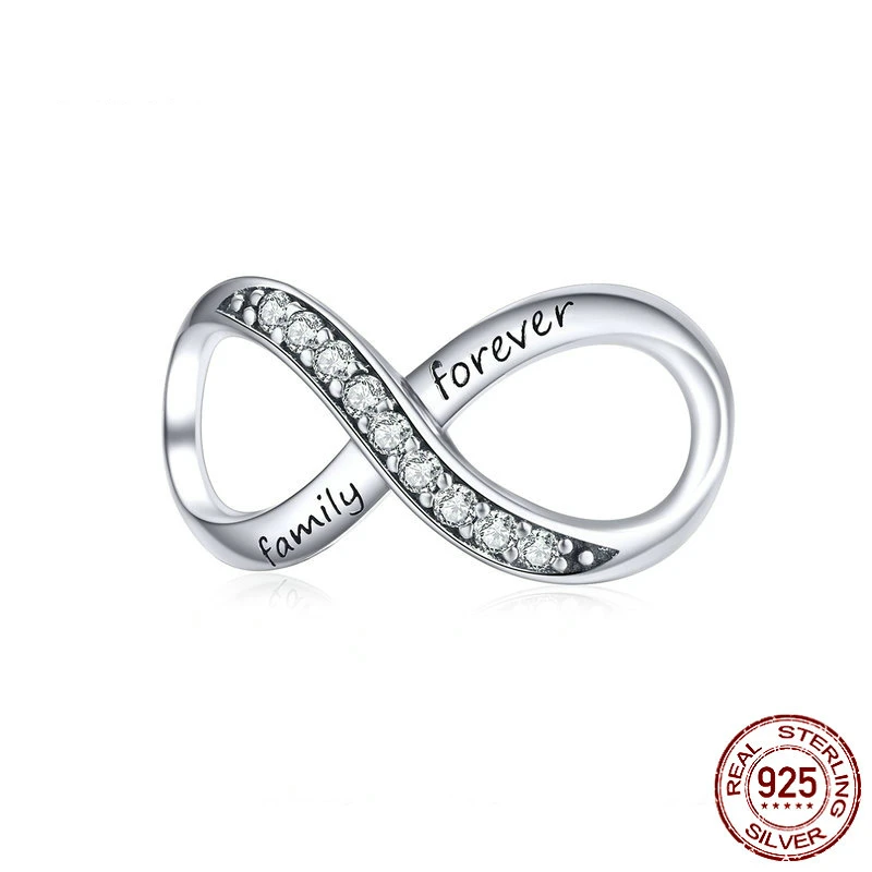 

DISINIYA Big Charms Real Sterling Silver 925 Infinity Family Forever Clear Crystal Charm for Original 925 Brand Bracelet SCC1146