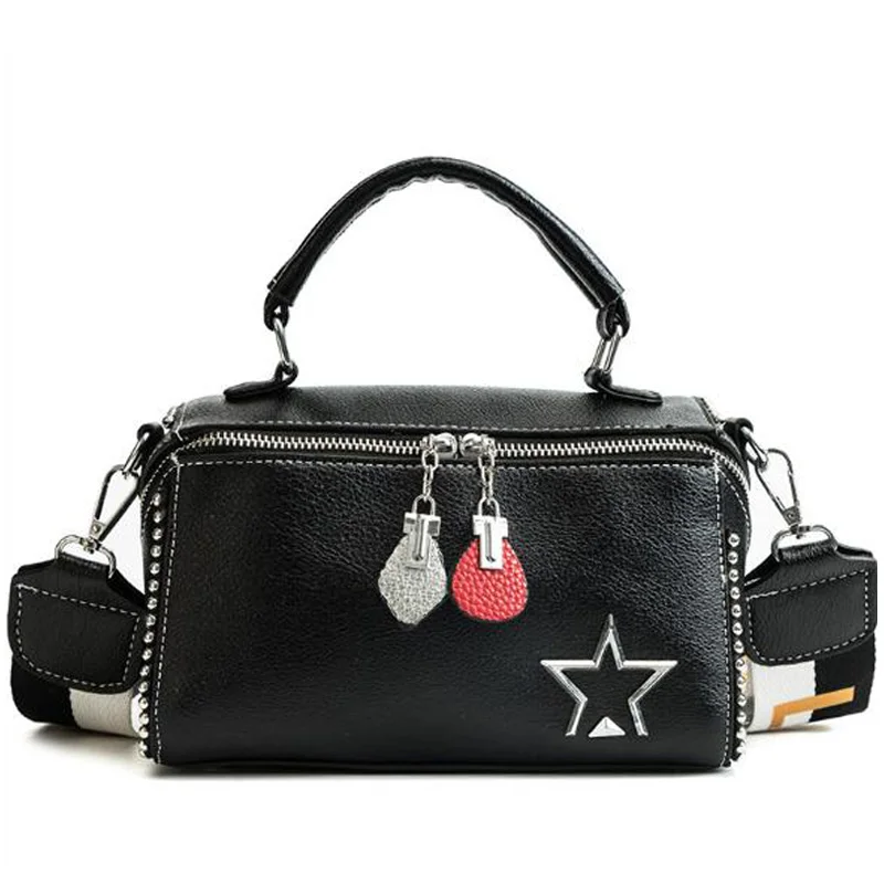 

ABZC-Shoulder Bags Fashion Rivets Wide Strap Boston Bag Patchwork Crossbody Bags for Women Totes
