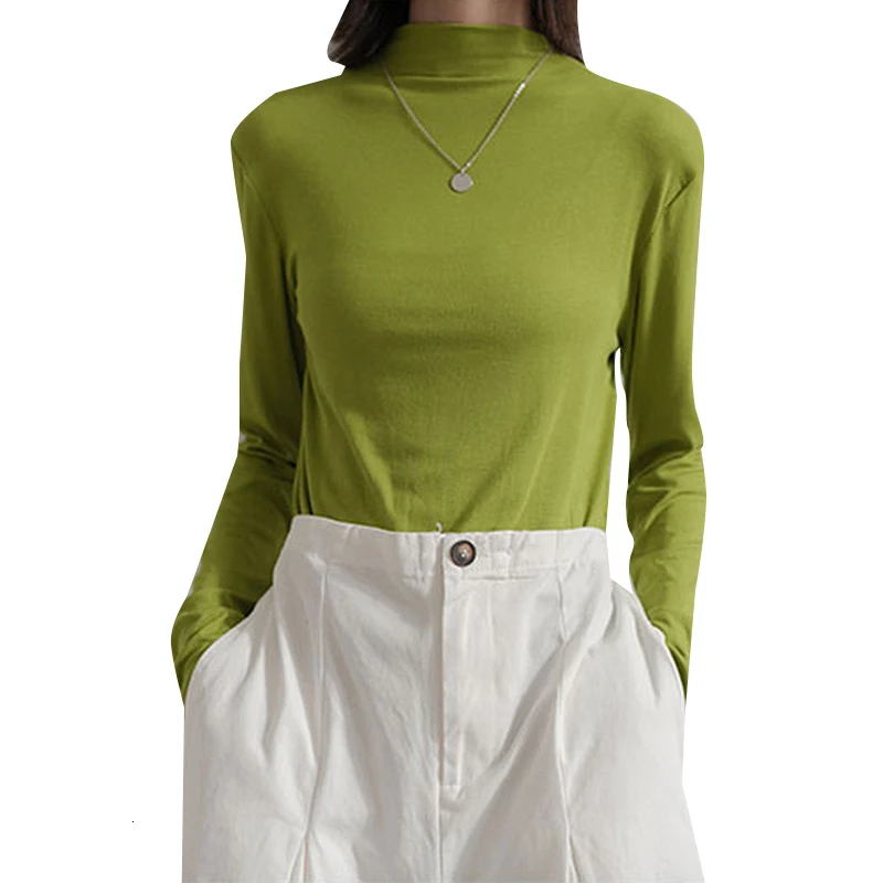TWOTWINSTYLE, минималистичные тонкие осенние футболки для женщин, водолазка с длинным рукавом, одноцветные Осенние футболки для женщин, модная одежда