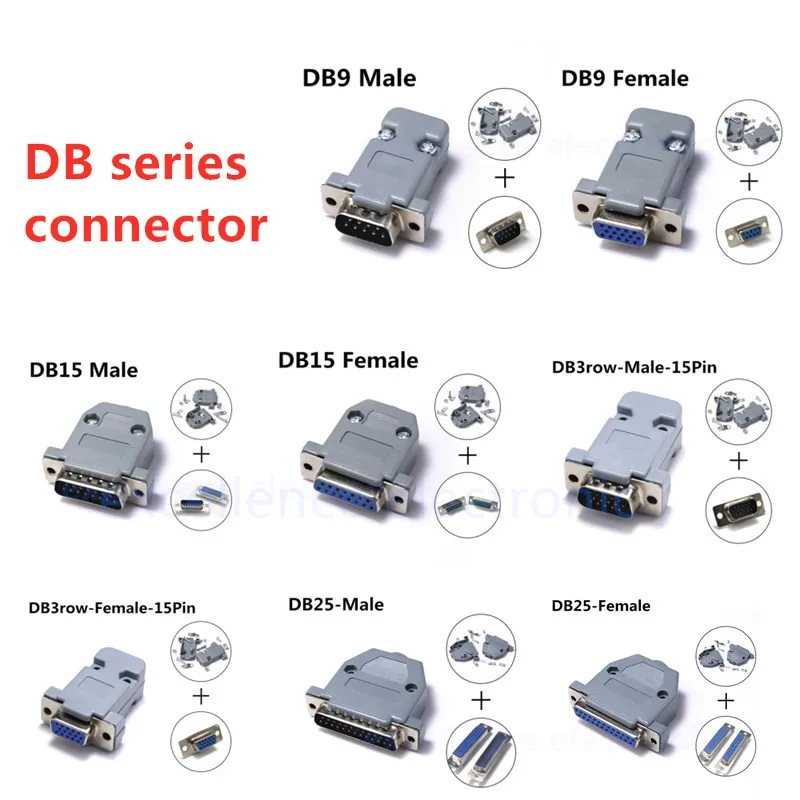 2sets DB serial adapter connector Plug D type RS232 COM 9/15/25/37 pin hole port socket female&ampMale Screw installation + shell |