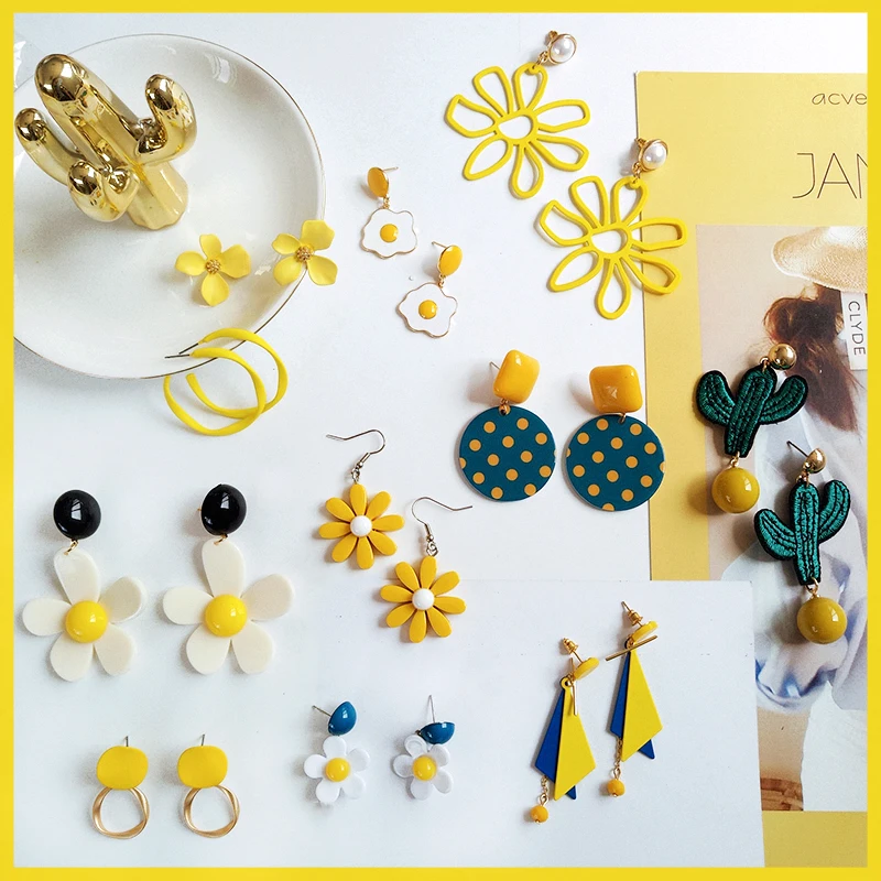 Серьги подвески в Корейском стиле длинные серьги виде цветка из растений