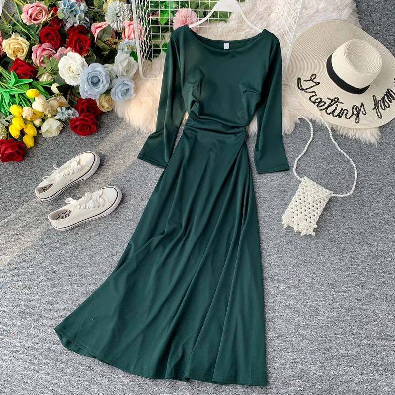 Винтажное тонкое осеннее длинное платье миди весенние вечерние платья vestido de festa Женские повседневные 3/4 рукава А-силуэта элегантные ретро платья