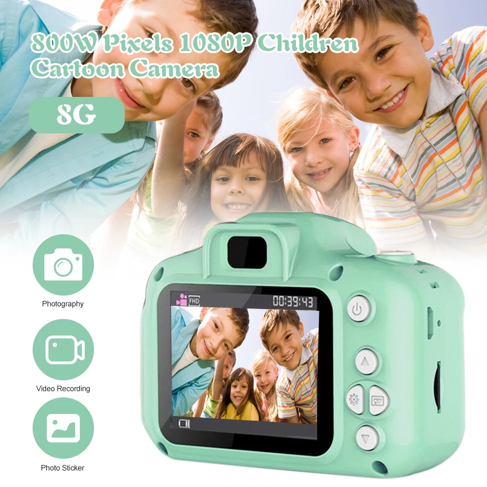 Портативная детская мини-камера 720P с цифровым мультипликационным принтом, перезаряжаемая через USB, 800 Вт, видеокамера для детей, малышей