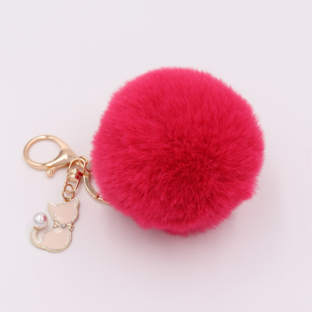 Fur Pompom Keychain Artificial Rabbit Fur Pompom Keychain Kitten Pendant Key Ring Fluffy Handbag Women Keychain Key Ring