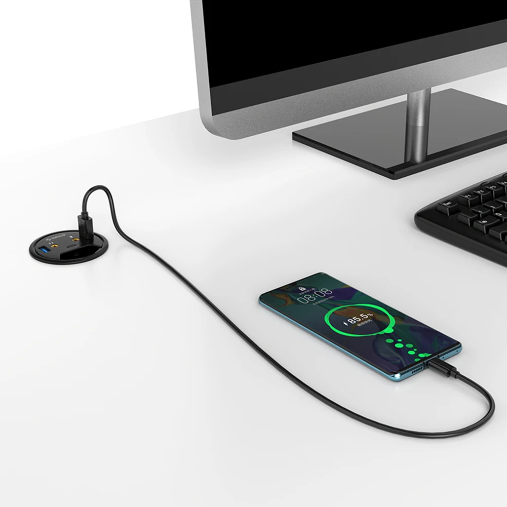 ORICO Desktop Grommet USB 3 0 HUB With Headphone Microphone Port Type C HUB OTG Adapter Splitter For Laptop Accessories