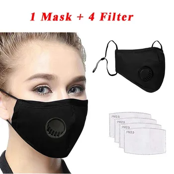 

#H30 Solid Color Breathing Cotton Face Mask Dustproof Windproof Fog Haze PM2.5 Mouth Mask With 4 pcs Activated carbon Filters
