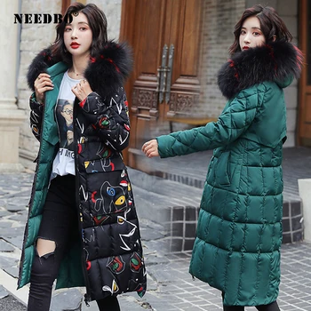 

Reversible Print Winter Jacket Women Fur Collar Long Parka Plus Size Two Sides Ladies Puffer Coat Women Elegant Casaco Parka