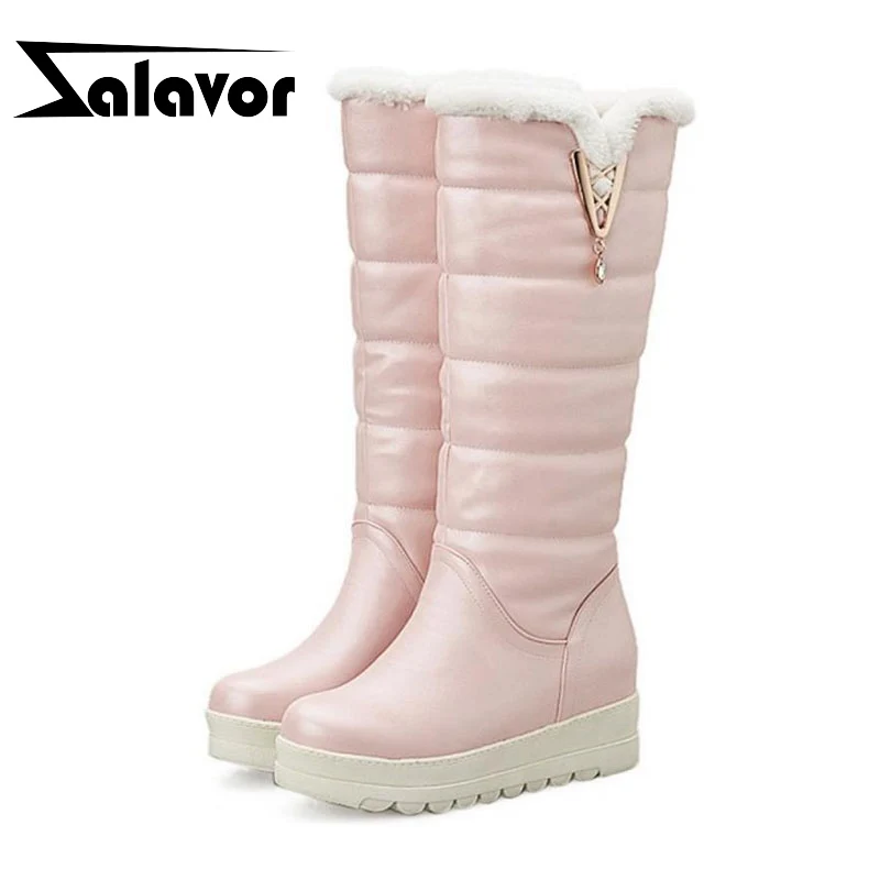 ZALAVOR/размеры 34 43 женские зимние сапоги на танкетке теплые толстом меху с