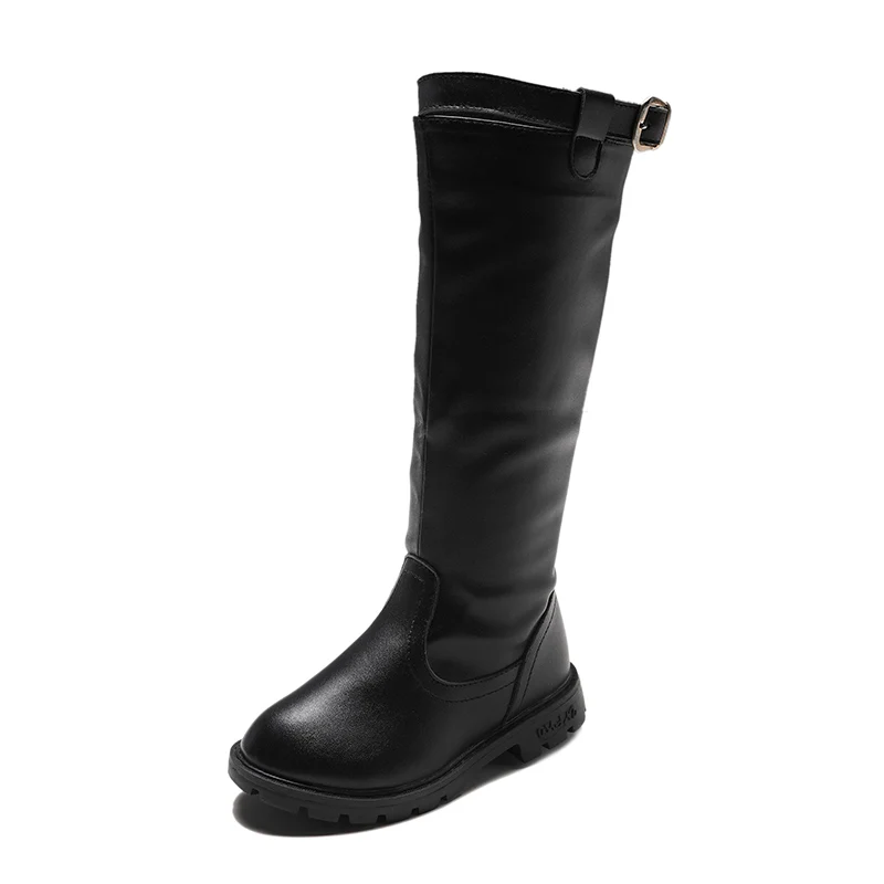 Детские сапоги обувь из искусственной pu кожи для девушек на осень-зиму ботинки на резиновой подошве для студентов высокое сапоги upper boots принцессы модные ботинки От 2 до 12 лет - Цвет: black