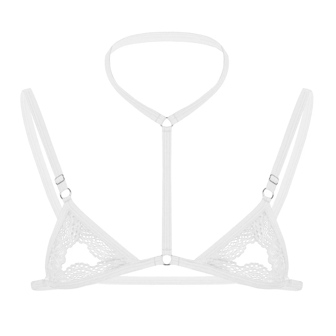 Hot Mens Erotic Sissy Lace Lingerie Halter Neck Nipple Adjustable Spaghetti Straps Wire-free Unlined Mini Bra Tops For man
