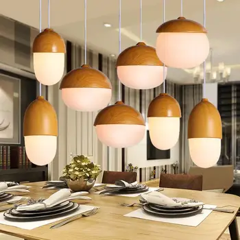 

Nuts Acorn Small Mushrooms Hanging Lamp Modern Pendant Lamp Led Pine Cone Pendant Light Glass Milky Ball Glass Wood Grain Iron