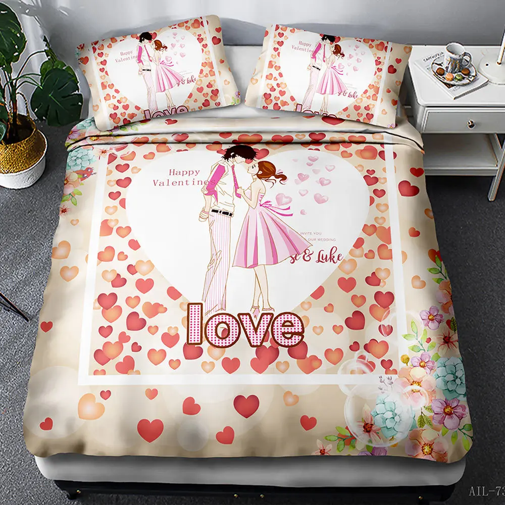 

Valentine's Day Duvet Cover Set Girls Bed Bedding Cover Set Quilt Cover & Pillowcase Microfiber Bedclothes Bed Linen Set King
