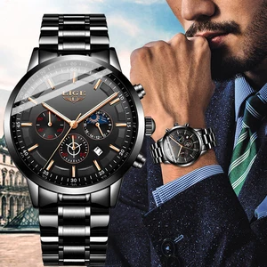 Image 2 - 2020 אופנה חדשה Mens שעונים ליגע למעלה מותג יוקרה עסקים שעונים גברים נירוסטה עמיד למים קוורץ שעון Relogio Masculino