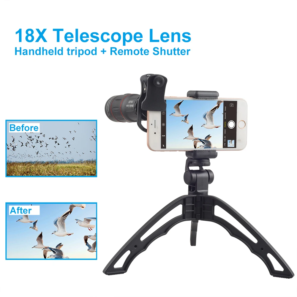 Apexel телефон объектив камеры 18X зум телескоп объектив монокуляр со штативом дистанционного спуска затвора для iPhone x 7 8 samsung s9 s8 plus xiaomi