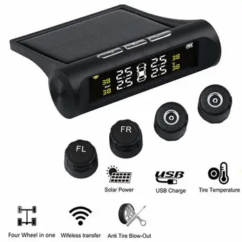 

Car Tyre Pressure Monitoring System Solar TPMS Tyre Pressure Alarm System with LCD Display 4 External Sensors