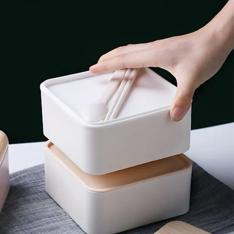 1 Набор Bento коробка для хранения продуктов 2 квадратных контейнера для взрослых школьная работа защита от утечки, без бпа с столовыми приборами и сумкой для обеда