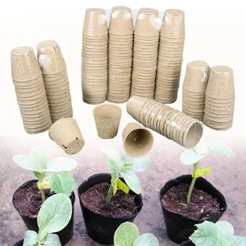 

100pcs/set Paper Pulp Yard Biodegradable Peat Pots Cultivation Cup For Plants Disposable Greenhouse Starters Garden Nursery