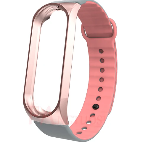 rose pink FANGTUOSI для mi Band 4 mi band 3 ремешок Спортивный Браслет Силиконовый металлический чехол ремешок для Xiaomi mi Band 4 3 Correa - Цвет: rose pink