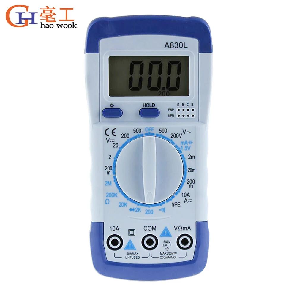 

Backlight A830L LCD Digital Multimeter Electric Ammeter Voltmeter Tester Meter Handheld DC AC Voltage Diode Freguency Multimetro