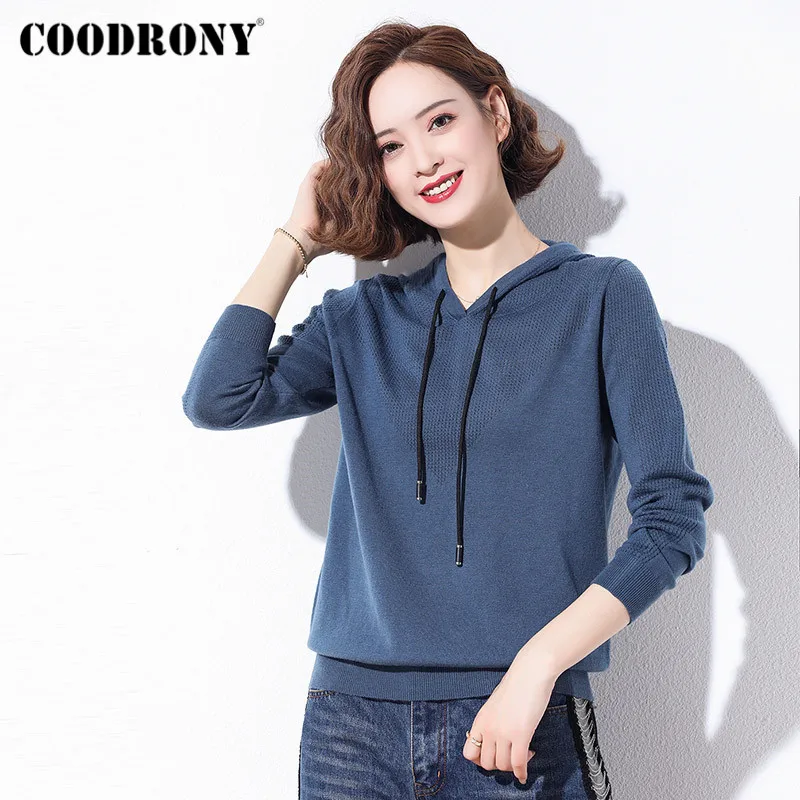 COODRONY Brand 2020 Autumn Winter Casual Knitwear Pure Color Women Jumpers Hooded Streetwear Pullover Slim Sweaters Female W1082