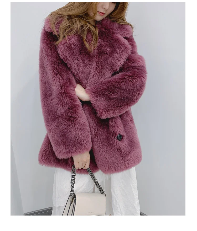 women coat real fur sheep shearing outerwear turn-down collar jacket thick warm lamb fur clothing winter parka