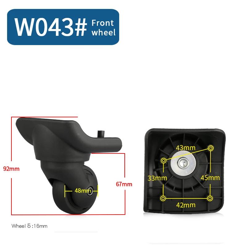 W043(2 Wheels)Front Сменное колесо для чемодана, багажа, Высококачественная дорожная сумка, запчасти для ремонта, износостойкая коробка с паролем, новые модные колеса - Цвет: W043(2 Wheels)Front