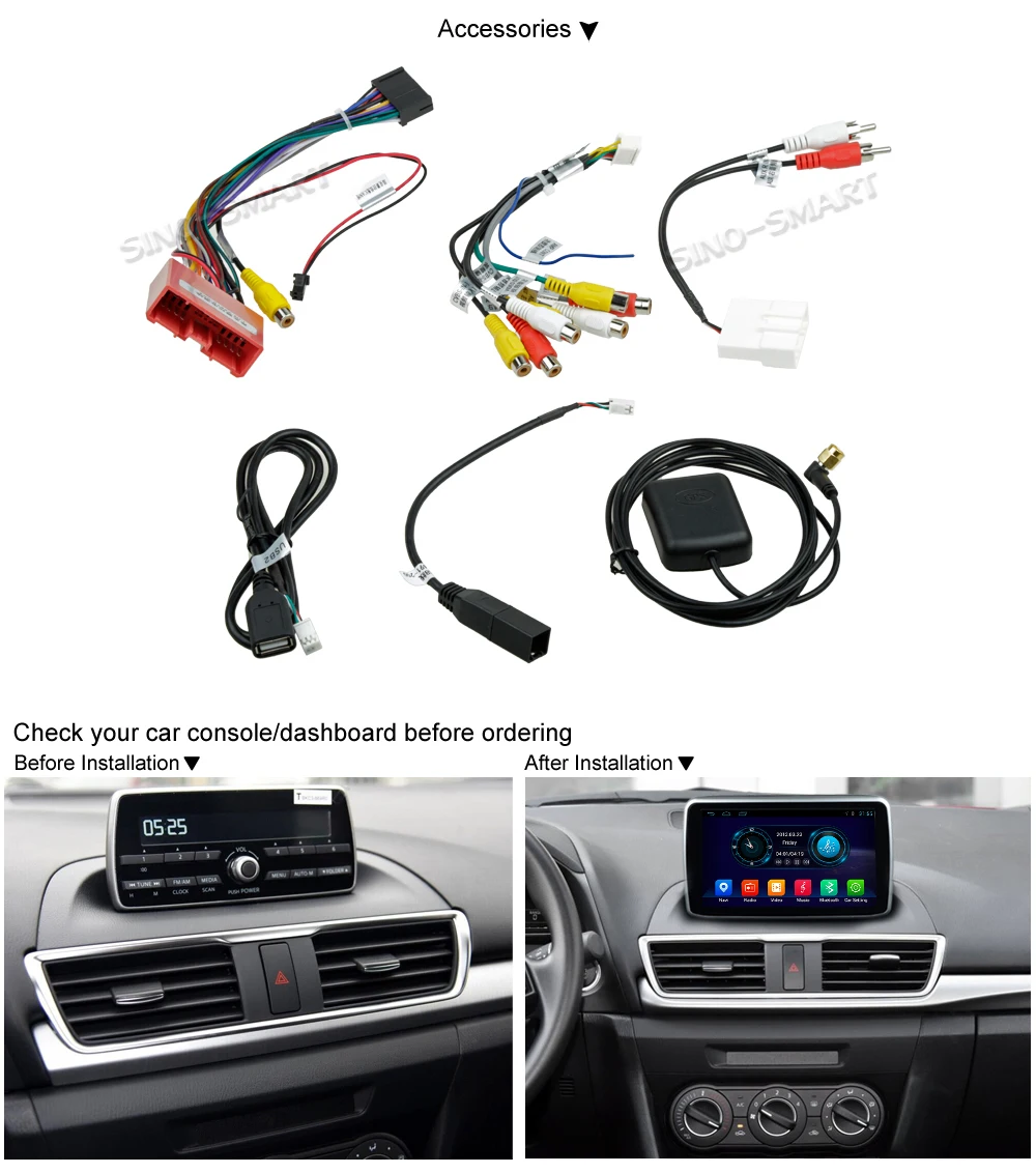 SINOSMART четырехъядерный Android 8,1 2G ram автомобильный Радио gps навигатор плеер для Mazda 2/Mazda 3/Axela/CX-3- без Canbus