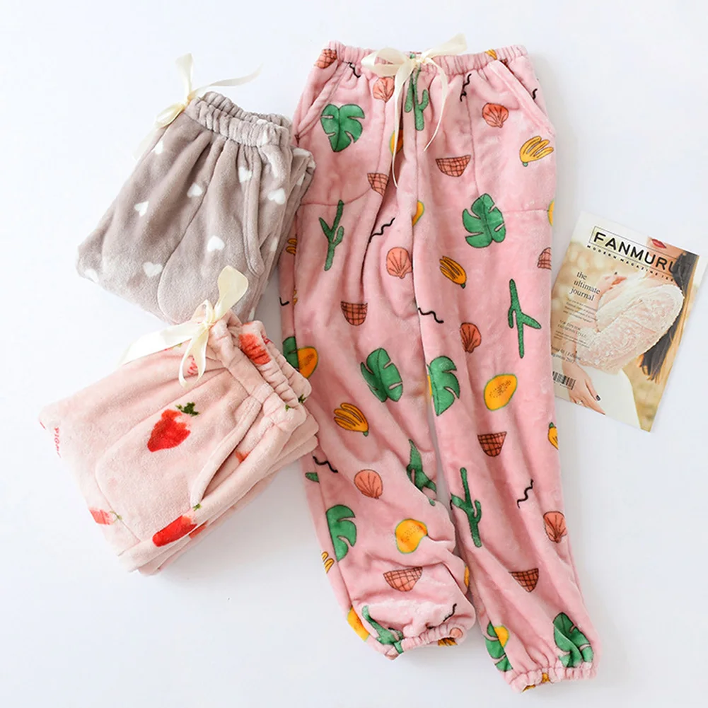 Home Pants Women Spring Winter Double Gauze Thin Sleep Pants Sleep Bottoms Casual Printing Pyjamas Sleep Bottoms