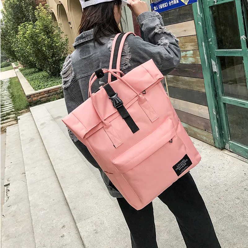

Korean-style College Style Men And Women Backpack Women's Solid Color Unisex Couples Canvas Students Flip Backpack Large Compute