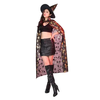 

2019 Halloween Autumn Winter Cos Cloak Coat Wicca Robe Medieval Cape Shawl Halloween Witch Party+Hat Set 7.31