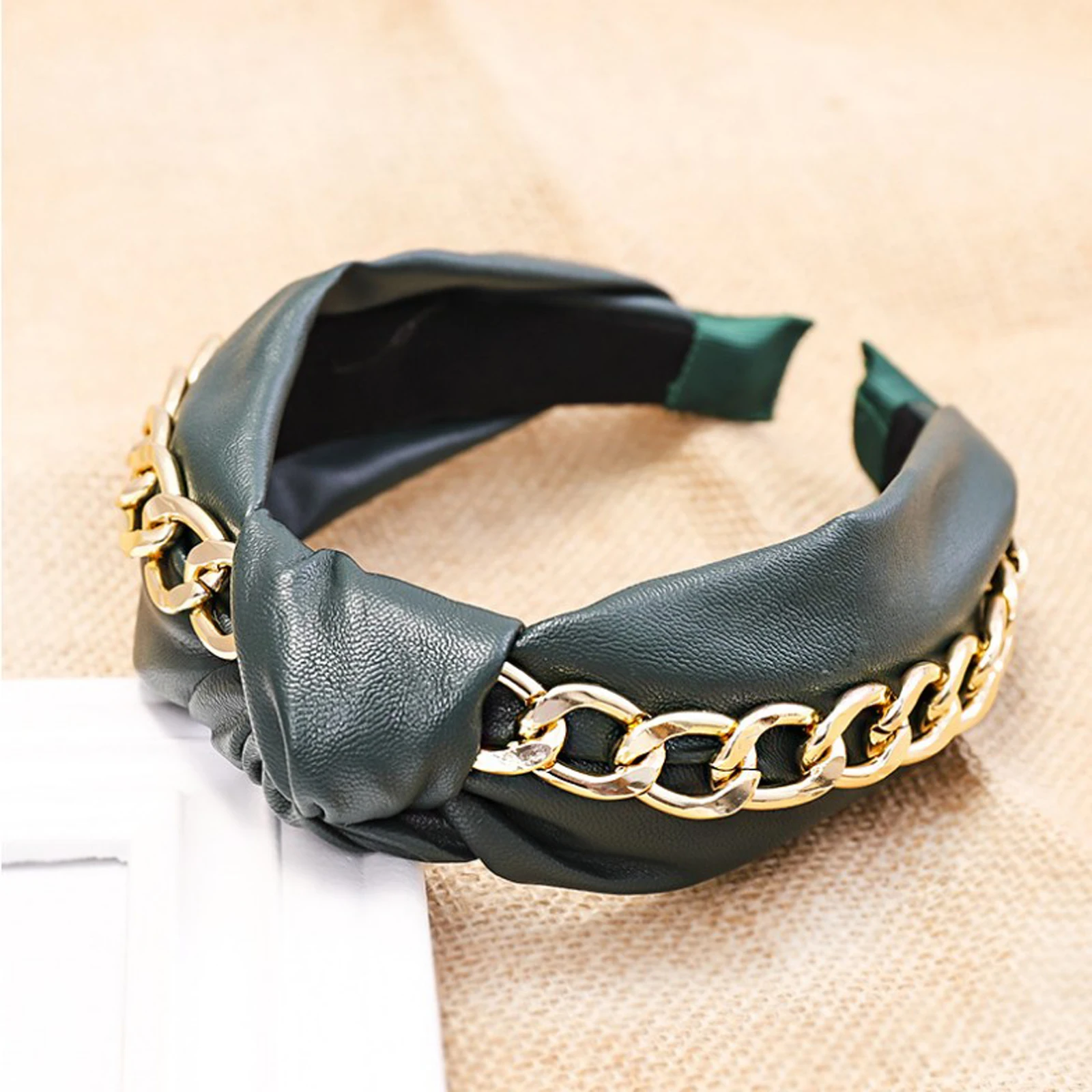 New Fashion Autumn Winter Hairband Women Casual PU Headband Shining Alloy Hair Band Wide Side Turban Adult Hair Accessories