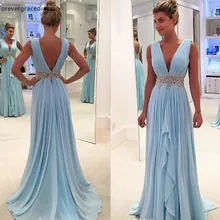 Светло-Небесно-голубое вечернее платье с глубоким v-образным вырезом, длинное торжественное праздничное платье для знаменитостей, вечерние платья на выпускной, индивидуальный заказ, большие размеры