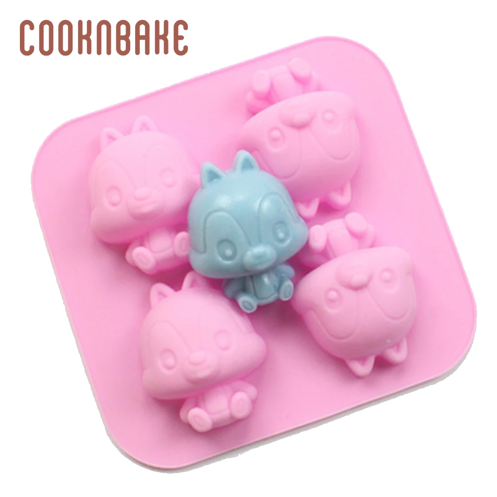 COOKNBAKE DIY силиконовая форма для мыла ручной работы маленькая силиконовая форма для торта 4 отверстия цветок медведь прекрасный Кот и мышь - Цвет: CDSM-742